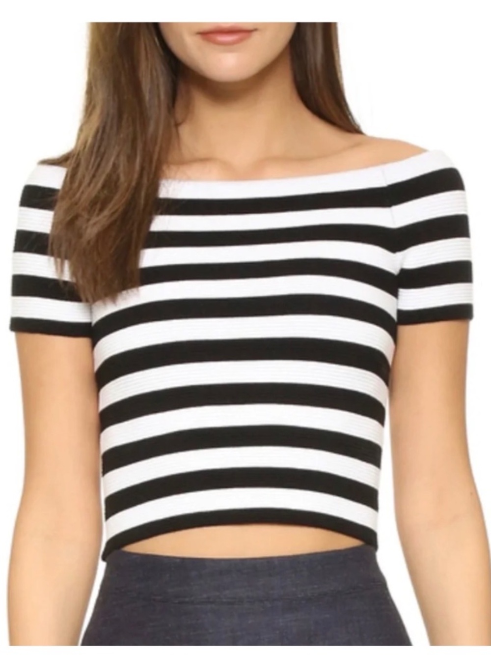 Alice + Olivia Grant Off the Shoulder Crop - black and white stripe size M